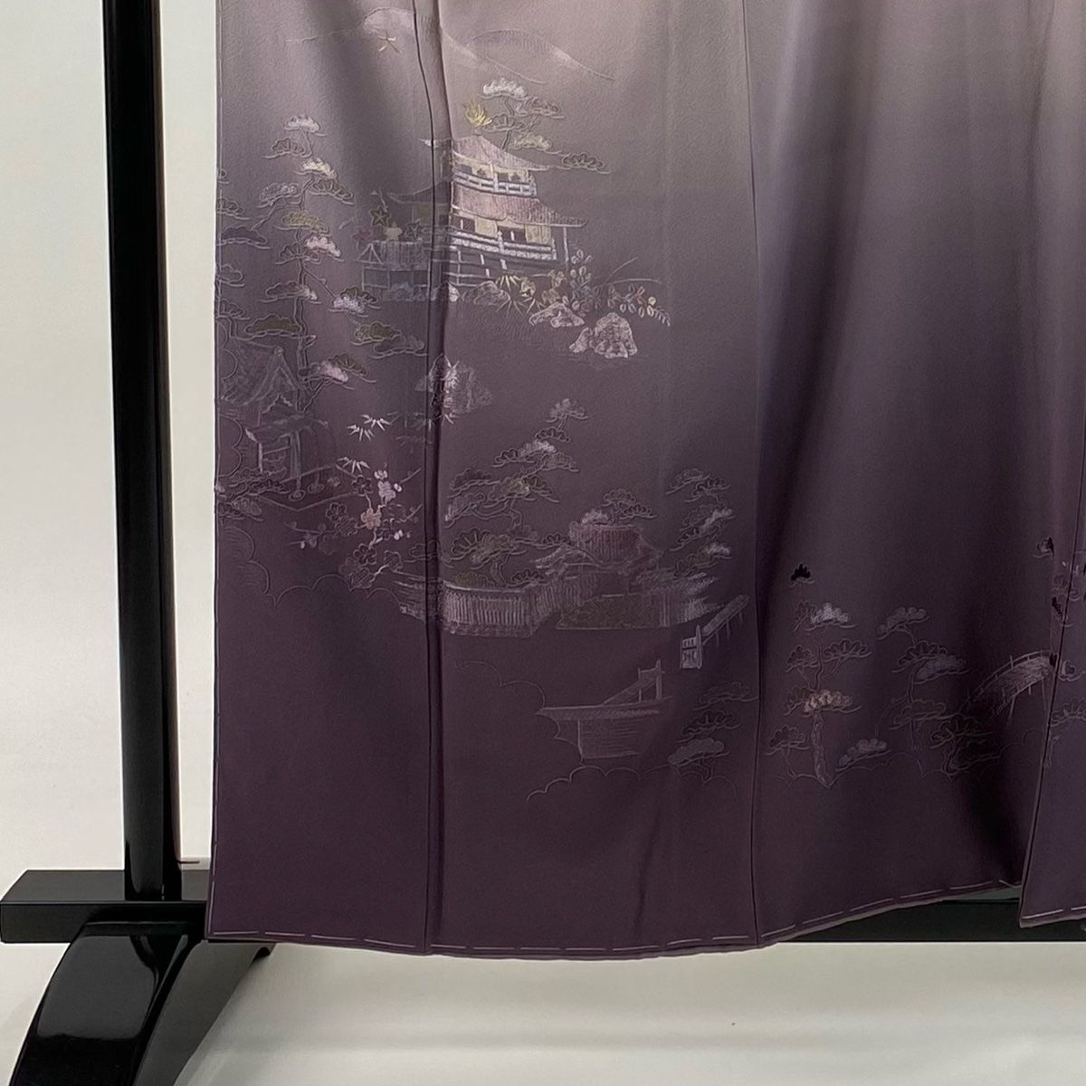 付下げ 身丈160 cm 裄丈65 M 袷 ほていや 建物 松竹梅 金糸 刺繍 灰紫 正絹 秀品