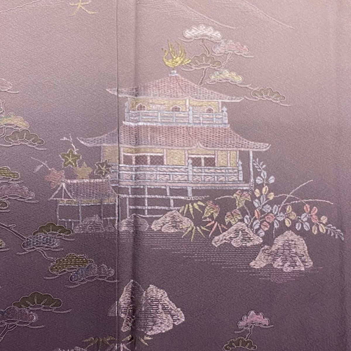  付下げ 身丈160 cm 裄丈65 M 袷 ほていや 建物 松竹梅 金糸 刺繍 灰紫 正絹 秀品 訪問着 付け下げ 着物