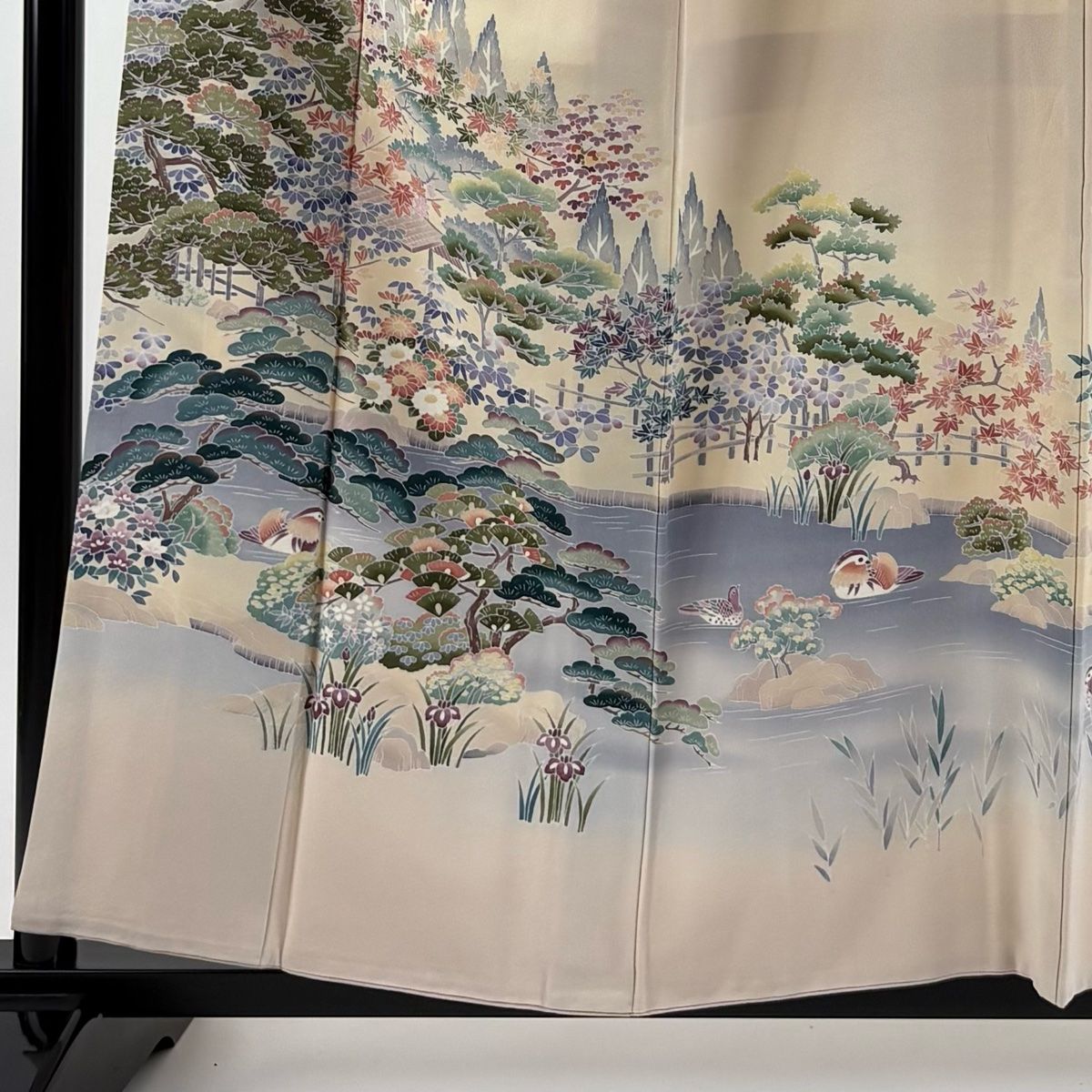 訪問着 身丈157.5 cm 裄丈64 M 袷 落款 風景 松 ぼかし ピンクベージュ 正絹 秀品