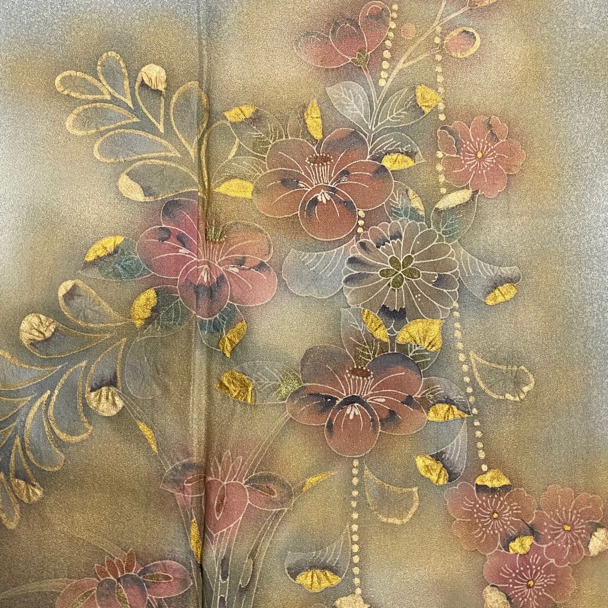  訪問着 身丈166 cm 裄丈65 M 袷 草花 金彩 ぼかし 青灰色 正絹 秀品 訪問着 付け下げ 着物