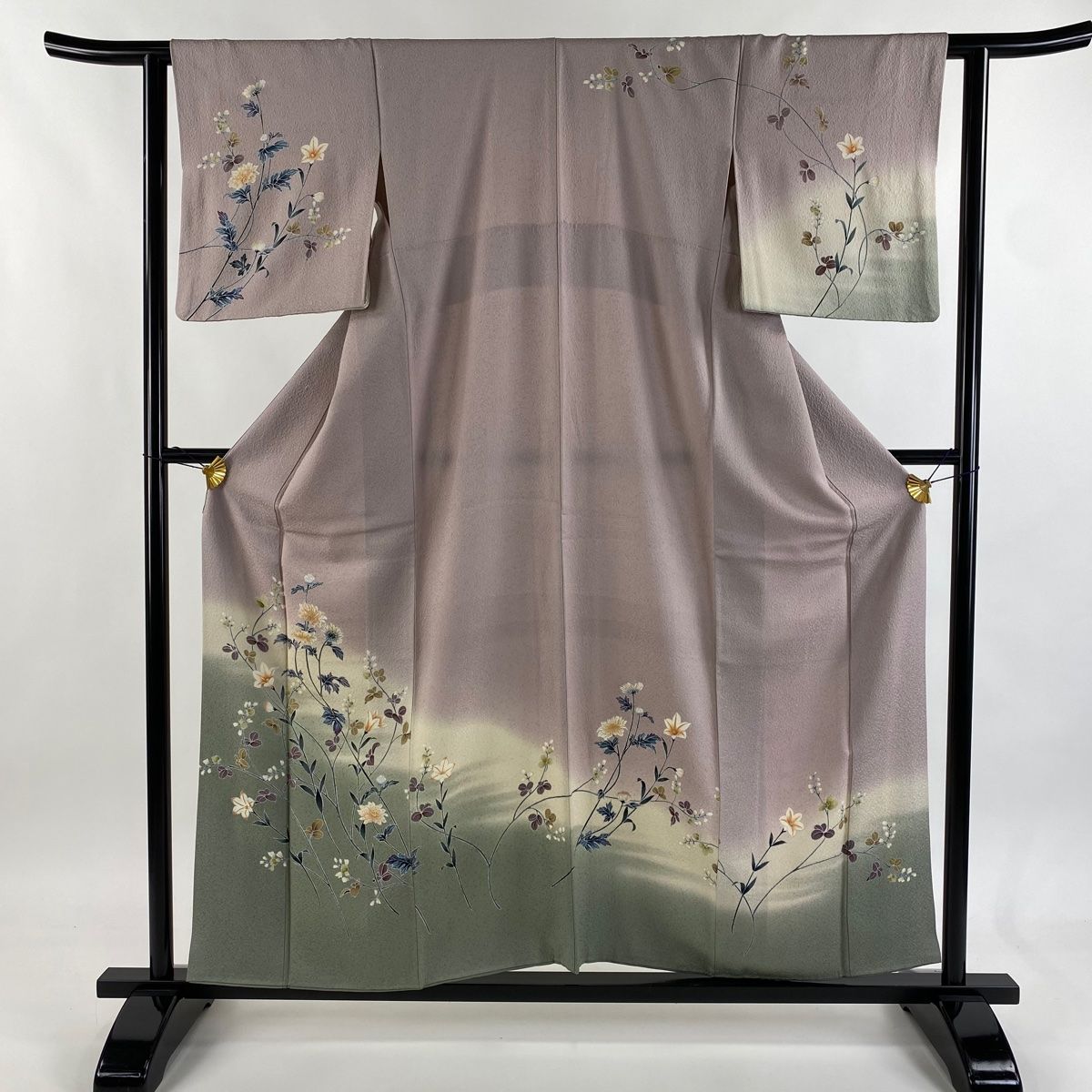 訪問着 身丈156.5 cm 裄丈61.5 S 袷 草花 金彩 ぼかし 灰紫 正絹 秀品