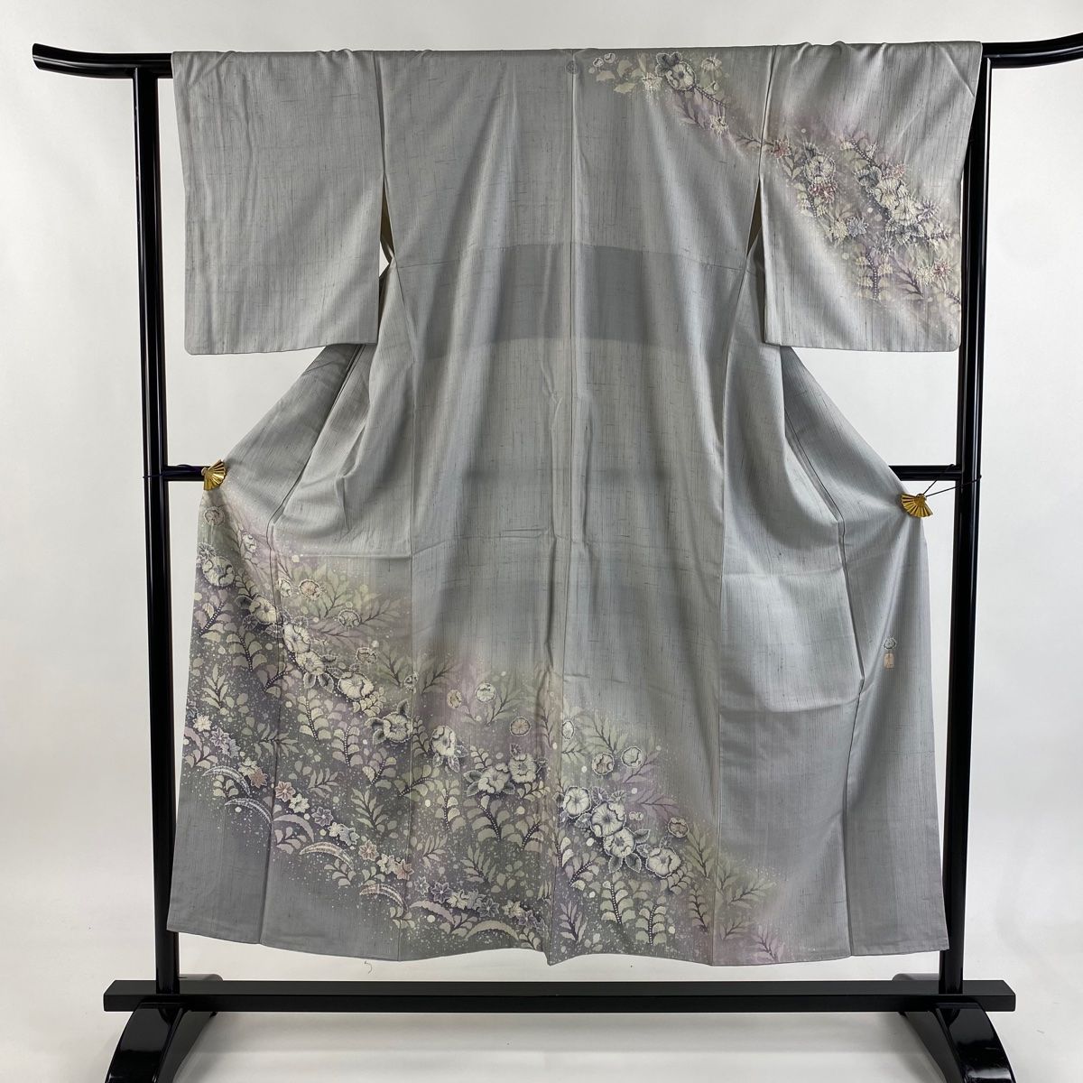 訪問着 身丈151 5 cm 裄丈63 S 袷 紬地 ますいわ屋 落款 辻が花柄 絞り ぼかし 灰色 正絹 秀品 一つ紋