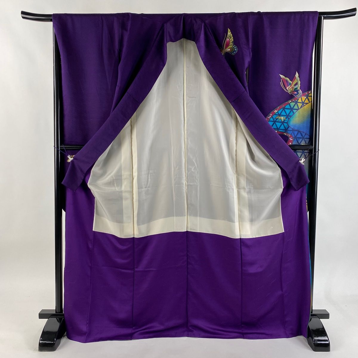  振袖 身丈170 cm 裄丈65 5 M 袷 蝶 笹 金彩 ぼかし 紫 正絹 秀品 振袖 着物