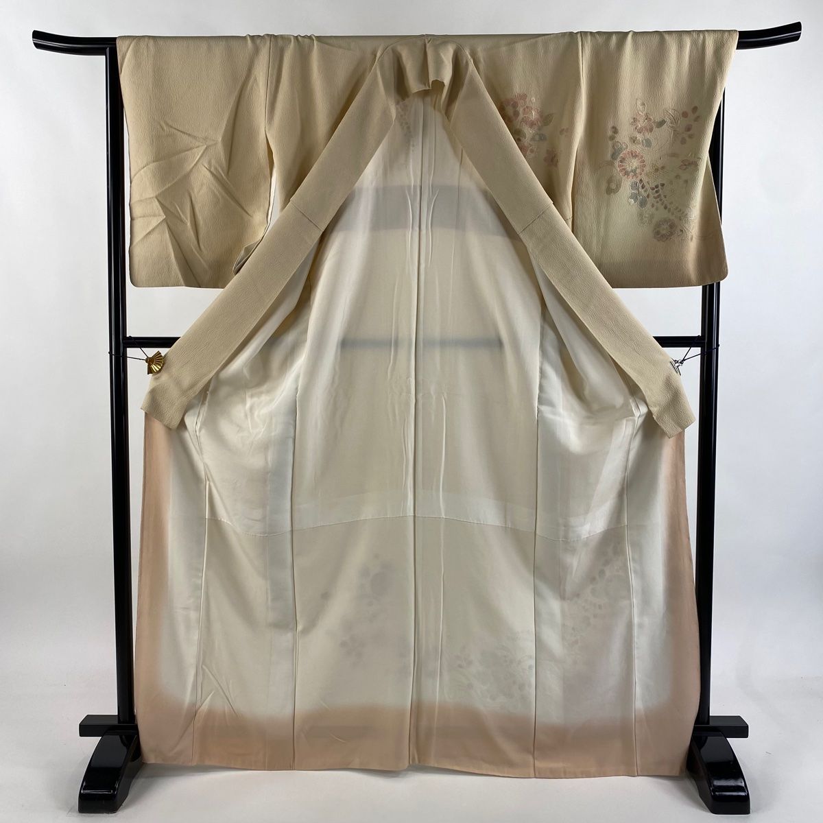  訪問着 身丈168 cm 裄丈68 L 袷 花唐草 刺繍 ぼかし ベージュ 正絹 秀品 訪問着 付け下げ 着物