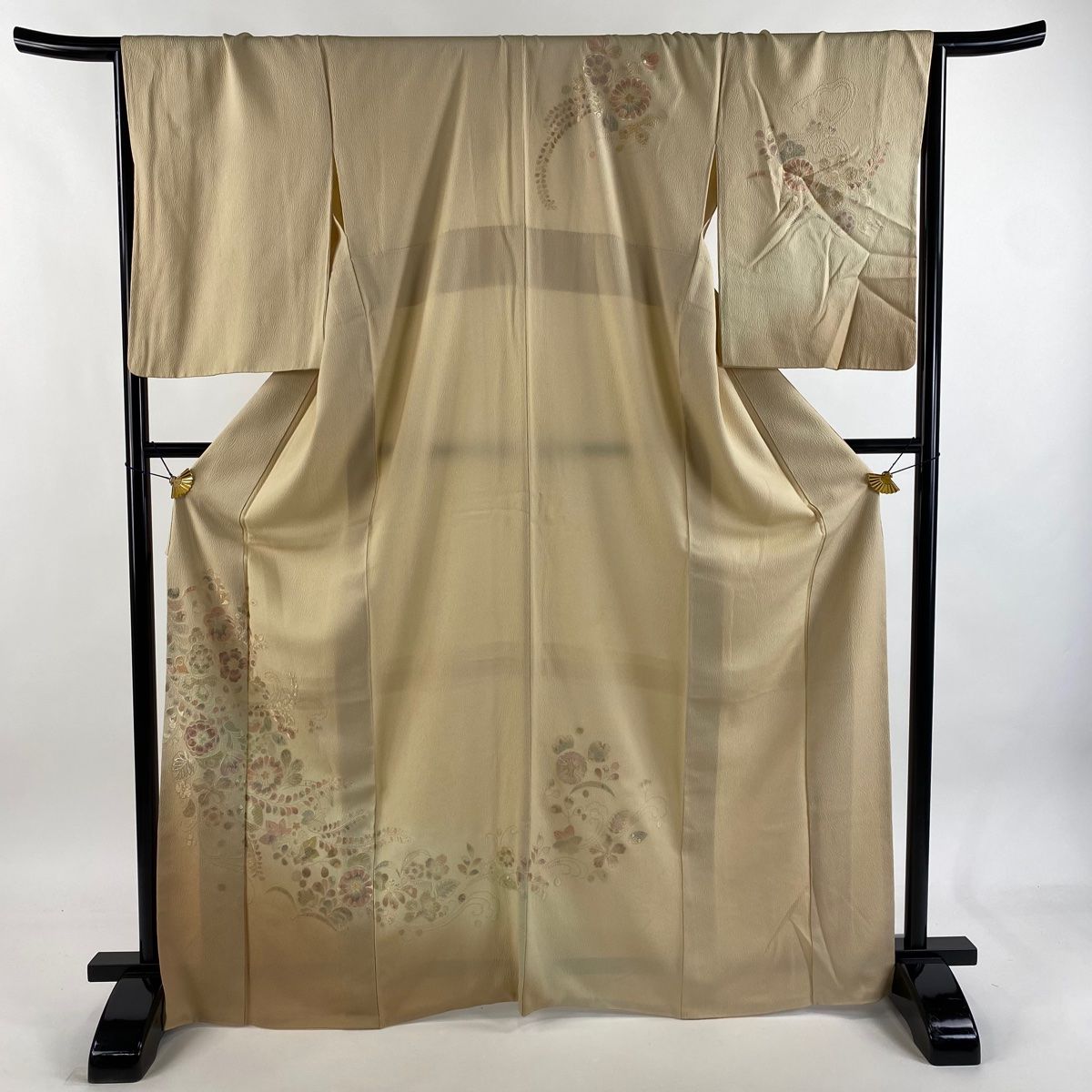 訪問着 身丈168 cm 裄丈68 L 袷 花唐草 刺繍 ぼかし ベージュ 正絹 秀品