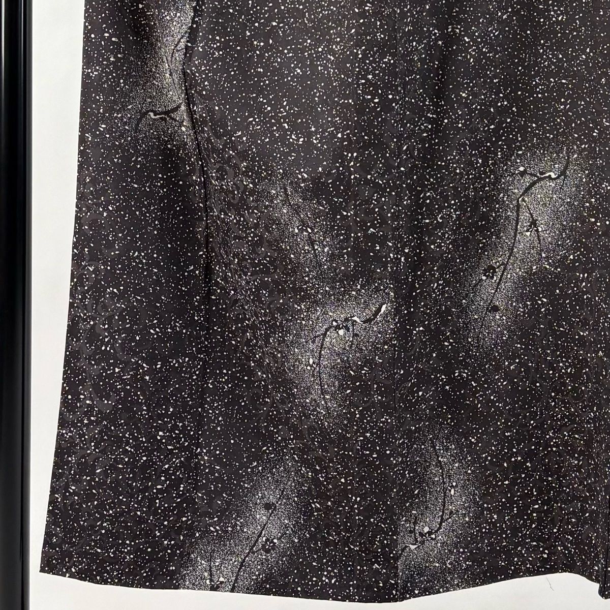 小紋 身丈150 cm 裄丈62 S 単衣 枝花 地紋 焦茶色 正絹 秀品