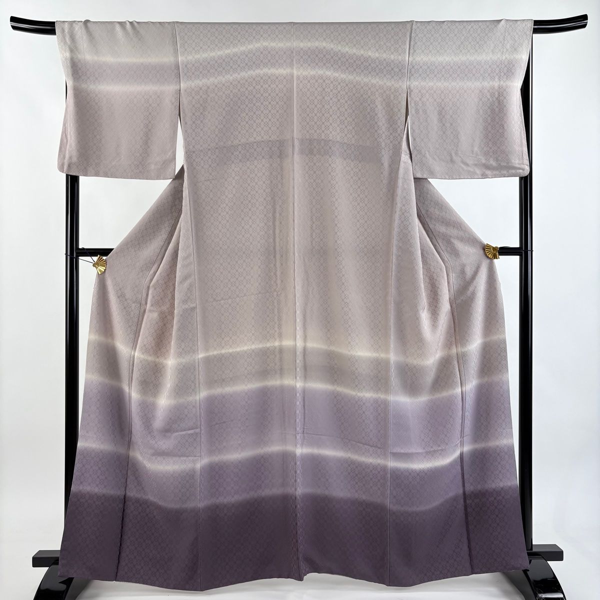 訪問着 身丈164 cm 裄丈68.5 L 袷 段縞 幾何学模様 ぼかし 紫 正絹 秀品