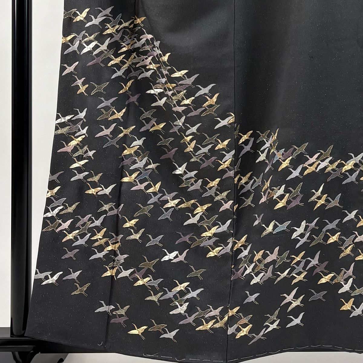 訪問着 身丈159.5 cm 裄丈65 M 袷 鶴 金通し 刺繍 灰色 正絹 秀品