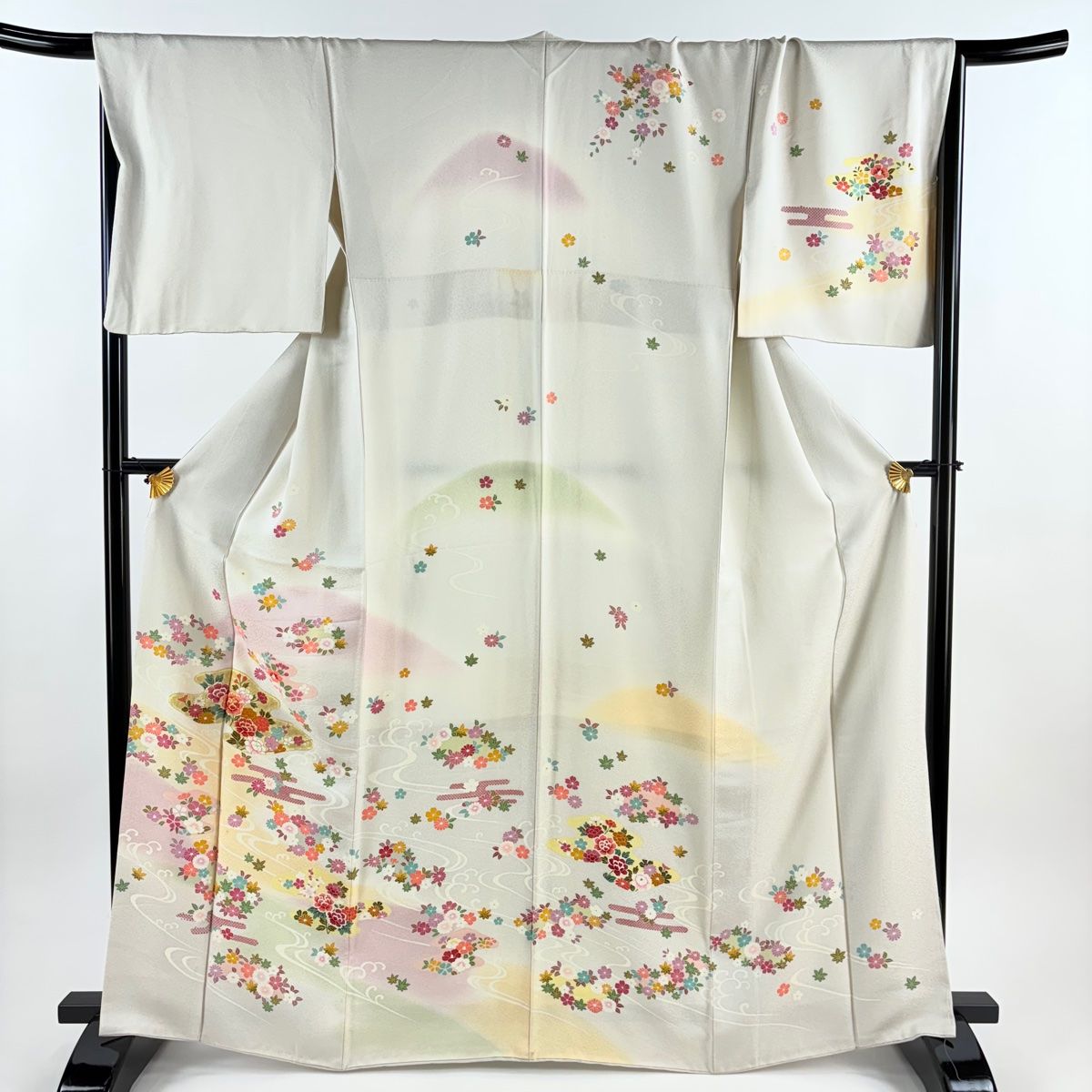 訪問着 身丈166cm 裄丈69cm L 袷 牡丹 ヱ霞 金糸 金彩 ベージュ 正絹