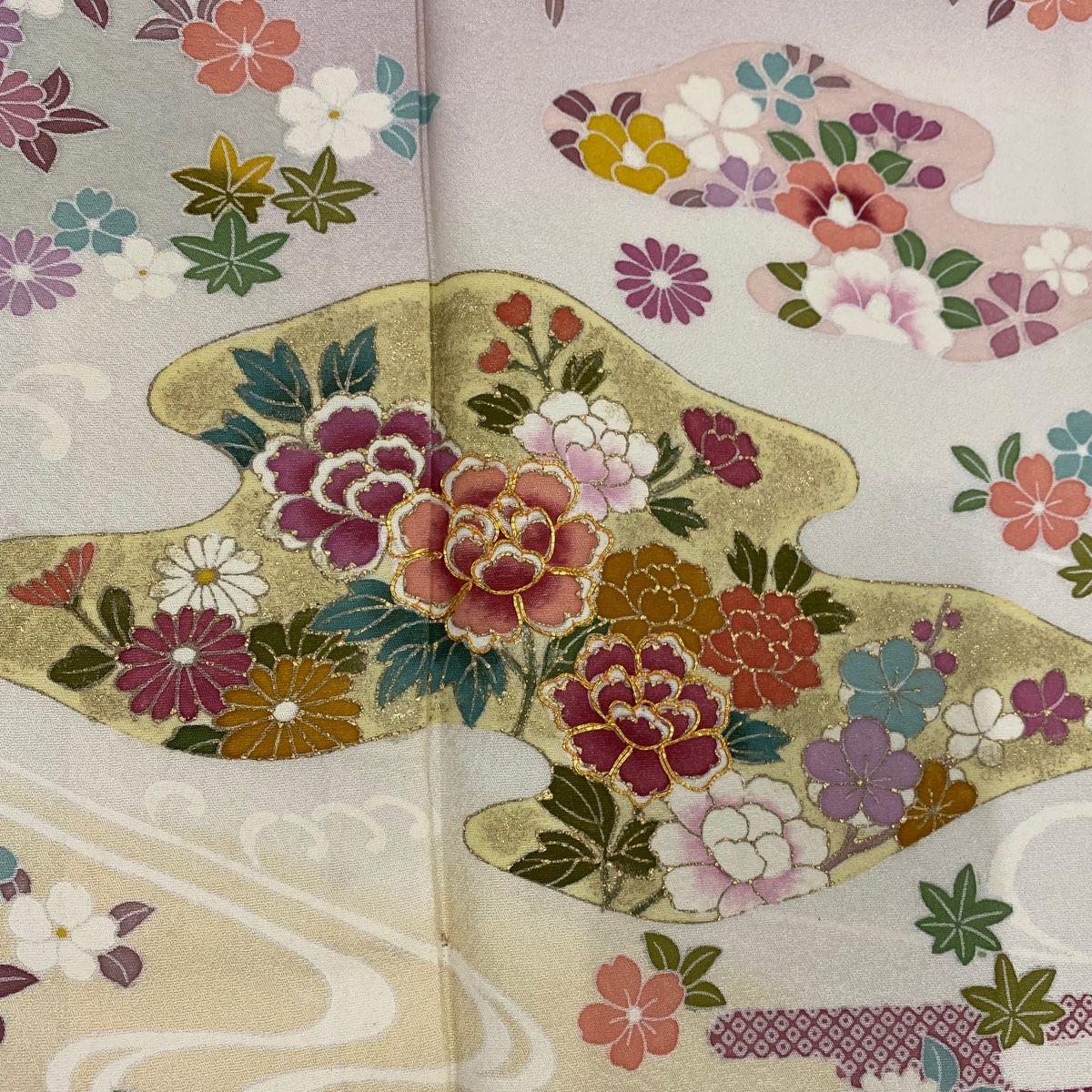  訪問着 身丈166 cm 裄丈69 L 袷 牡丹 ヱ霞 金糸 金彩 ベージュ 正絹 秀品 訪問着 付け下げ 着物