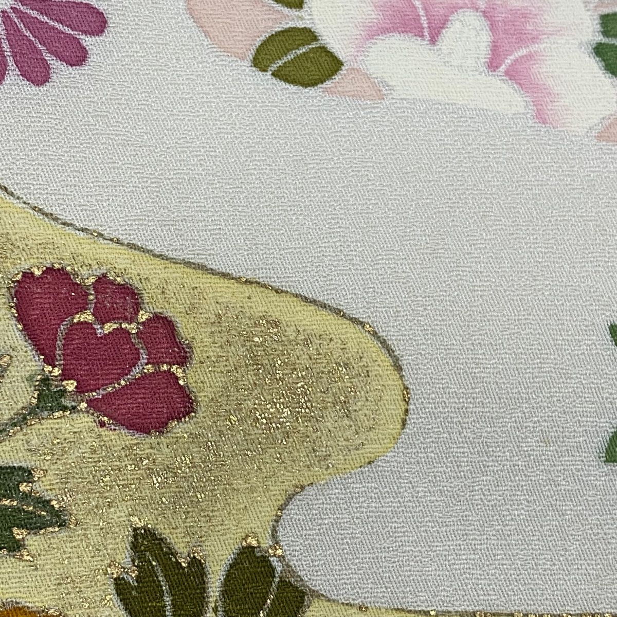 ★専用★訪問着 単衣 黒 ベージュ 金糸 刺繍 身丈166cm 裄丈70cm ☆専用☆訪問着 単衣 黒 ベージュ 金糸 刺繍 身丈166cm 裄丈70cm