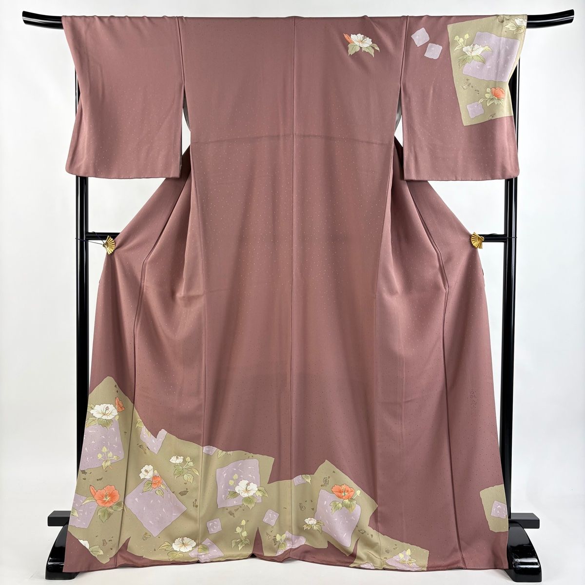 訪問着 身丈171 5 cm 裄丈68 L 袷 落款 色紙 草花 金彩 赤紫 正絹 秀品