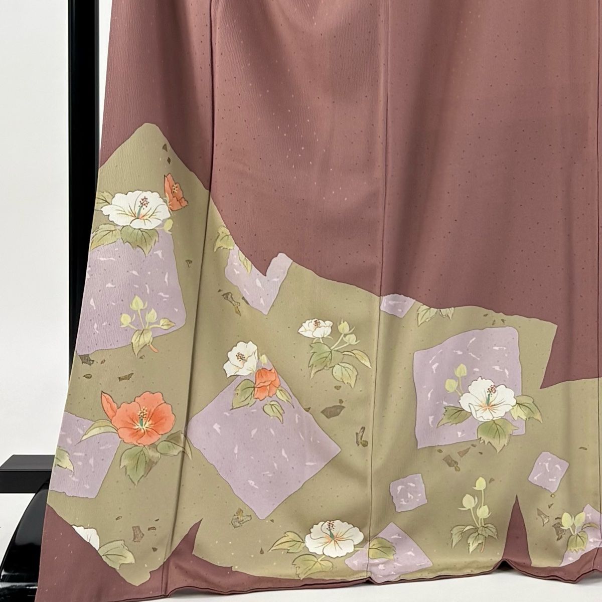 訪問着 身丈171.5 cm 裄丈68.5 L 袷 落款 色紙 草花 金彩 赤紫 正絹 秀品