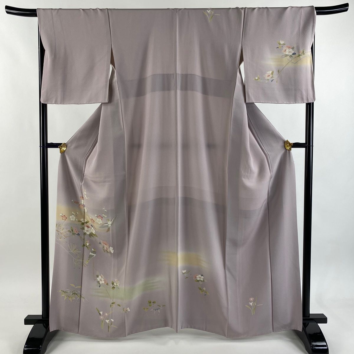 訪問着 身丈163 cm 裄丈66.5 M 袷 花鳥 枝梅 ぼかし 薄紫 正絹 秀品