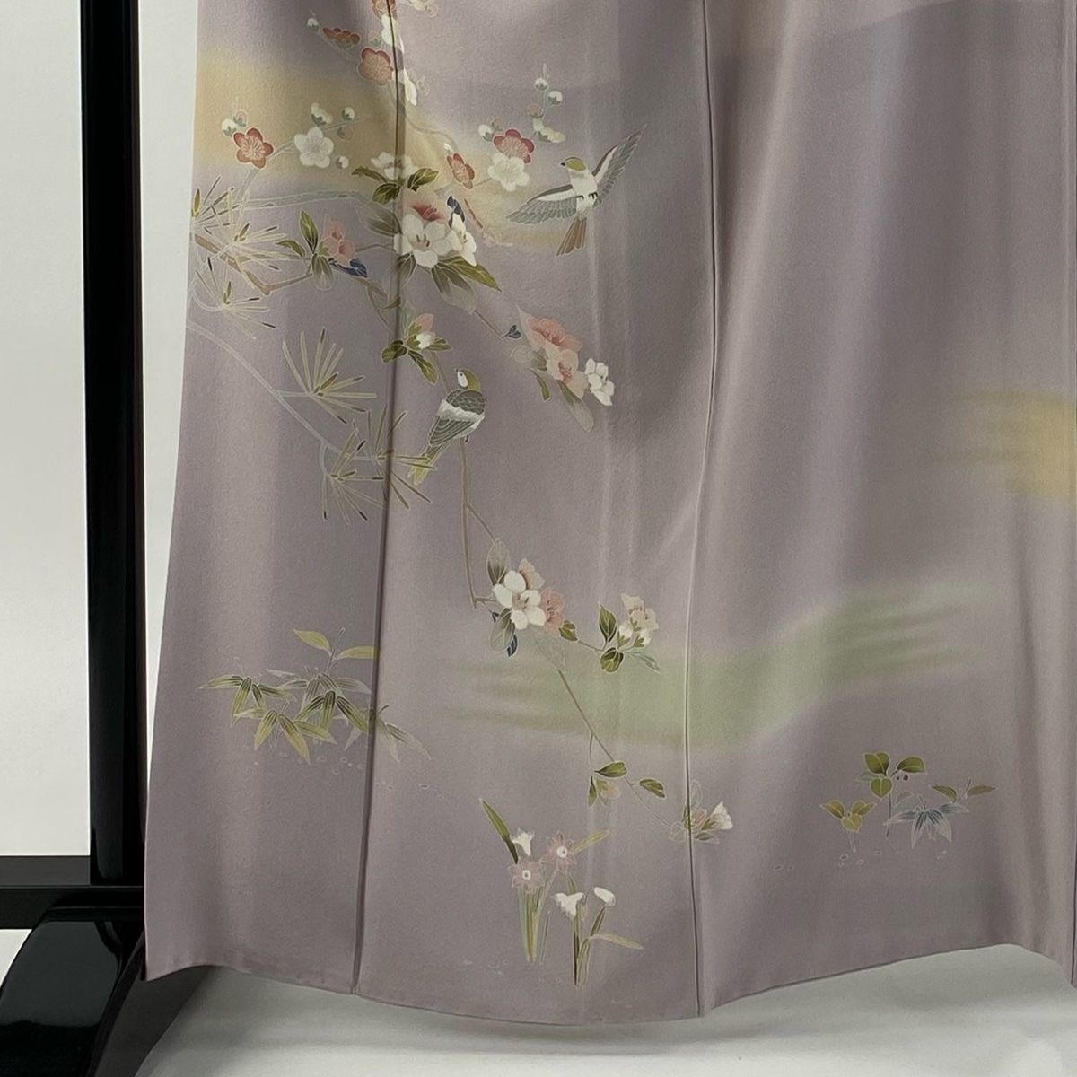 訪問着 身丈163 cm 裄丈66.5 M 袷 花鳥 枝梅 ぼかし 薄紫 正絹 秀品