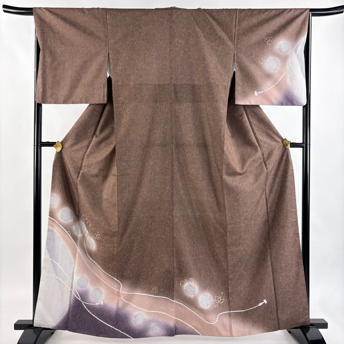 付下げ 身丈162 cm 裄丈66 5 M 袷 紬地 疋田 組紐 ぼかし 焦茶色 正絹 秀品