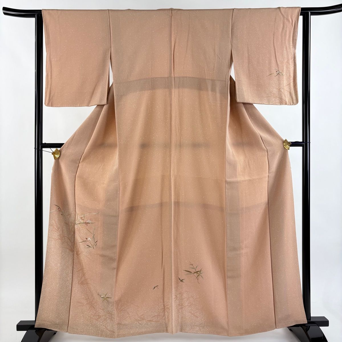 付下げ 身丈162 5 cm 裄丈61 S 袷 草花 シルエット 刺繍 薄オレンジ 正絹 秀品