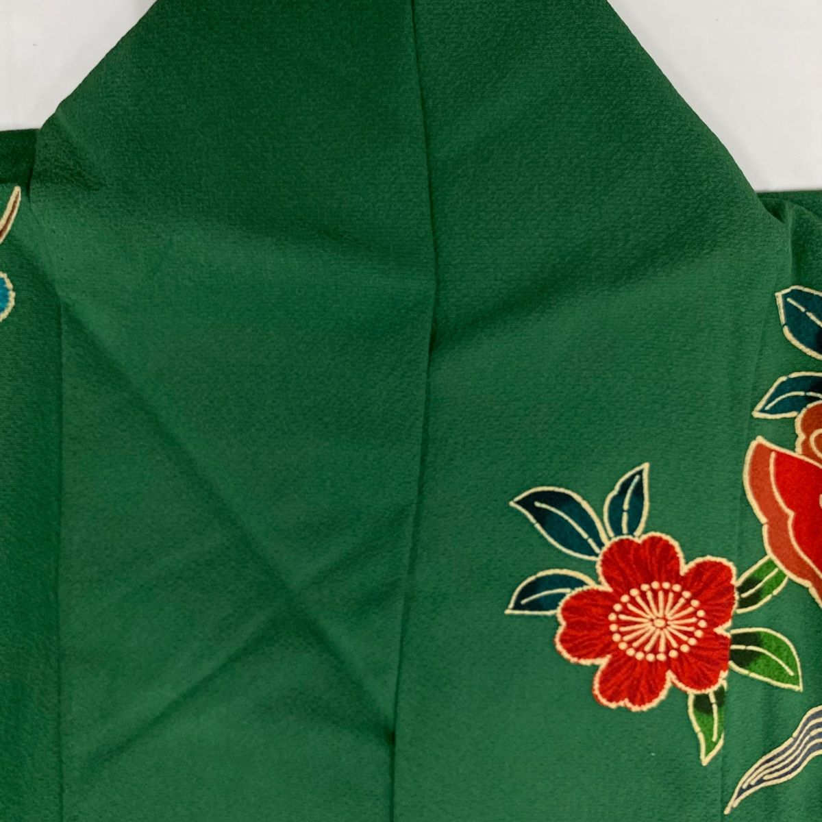  振袖 身丈162 5 cm 裄丈66 M 袷 草花 蝶 ぼかし 緑 正絹 振袖 着物
