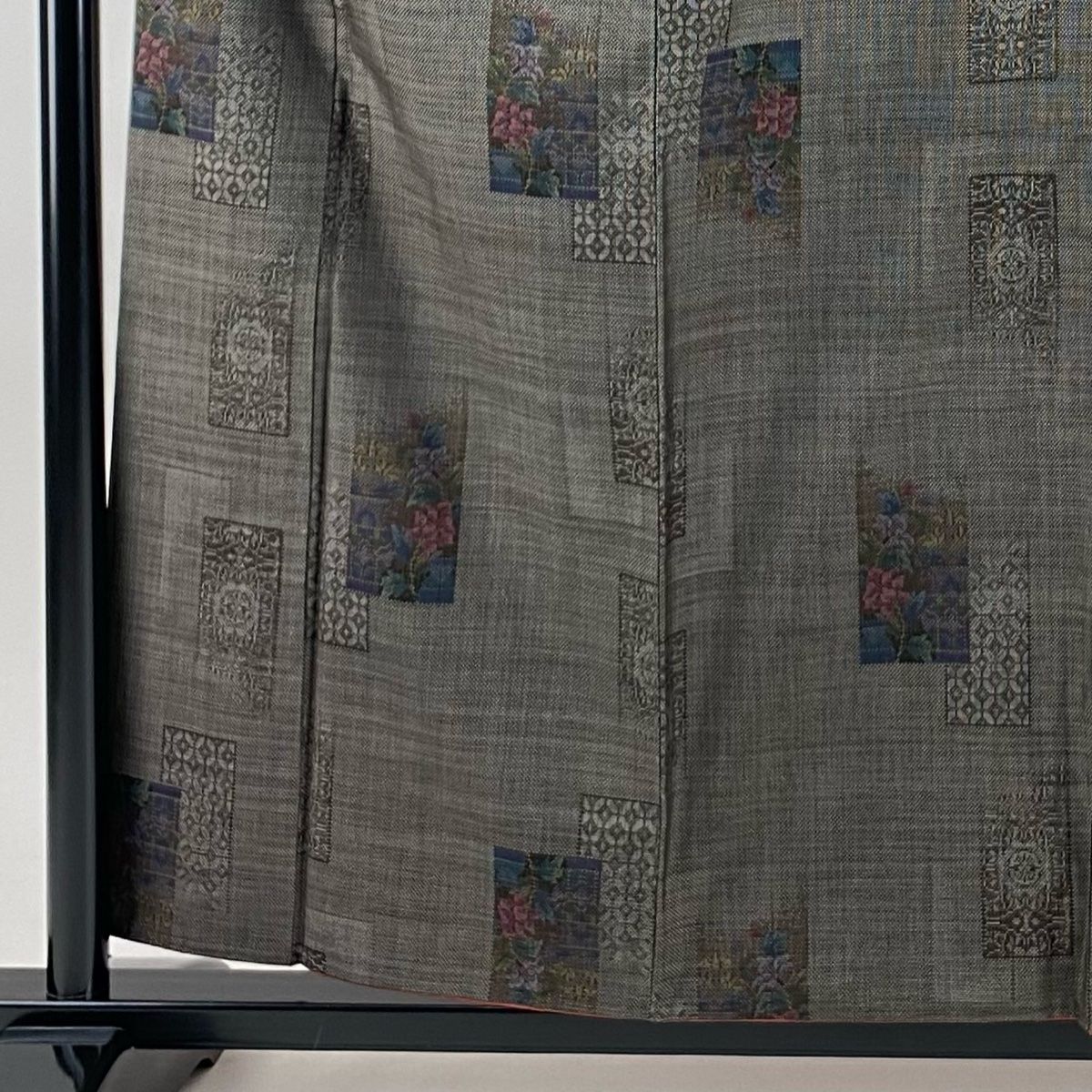 大島紬 身丈160 cm 裄丈64 M 袷 純泥染 証紙 草花 色紙 焦茶色 正絹