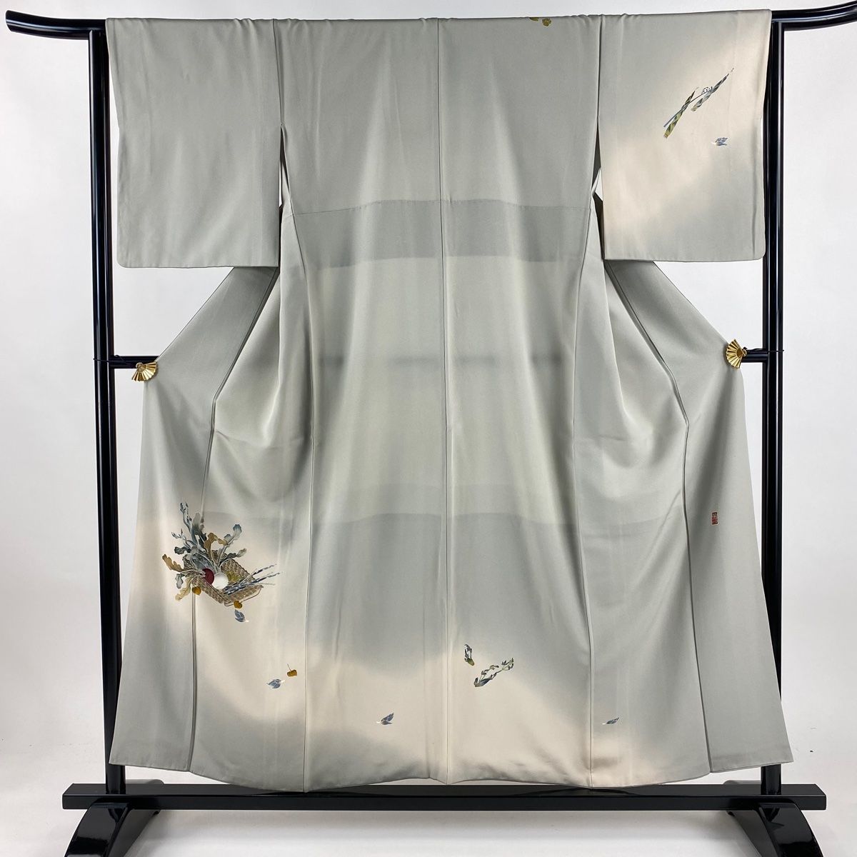 付下げ 身丈155 cm 裄丈64 M 袷 彌一 落款 生り物 野菜 ぼかし 灰茶 正絹