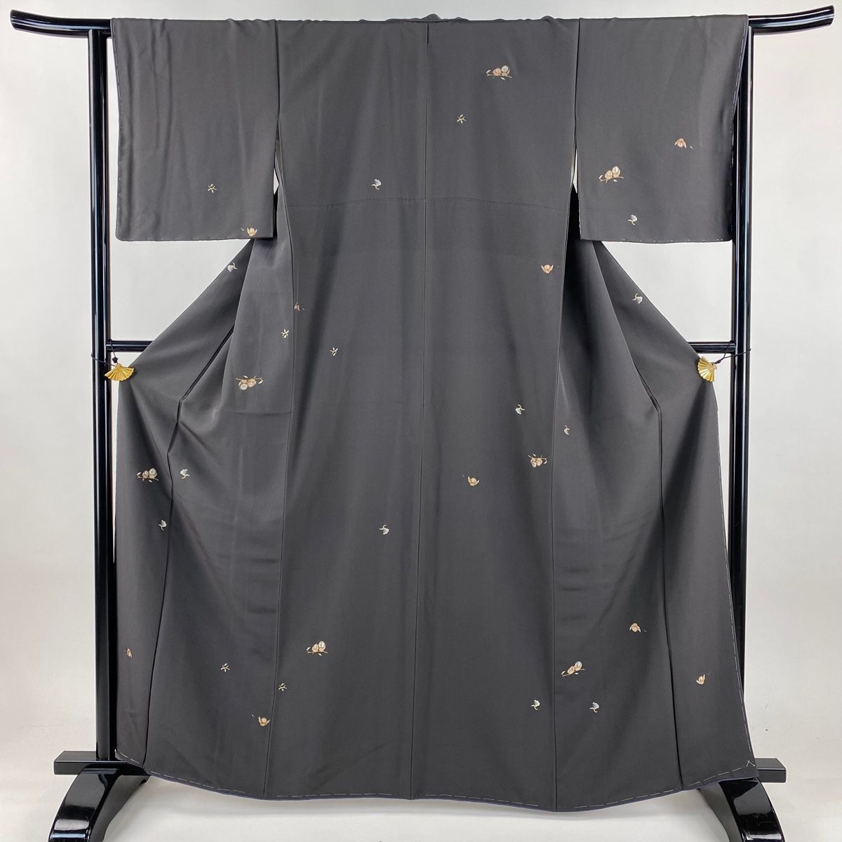 小紋 身丈164 cm 裄丈64 M 袷 フクロウ 雲と月 刺繍 金糸 灰紫 正絹