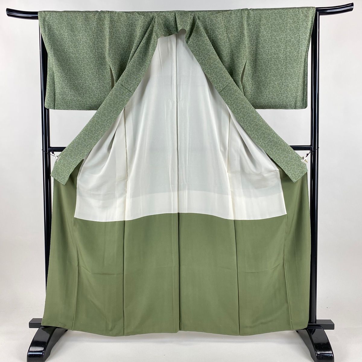 江戸小紋 身丈161 5 cm 裄丈66 M 袷 蝶 よもぎ色 正絹 小紋 着物 着物 浴衣