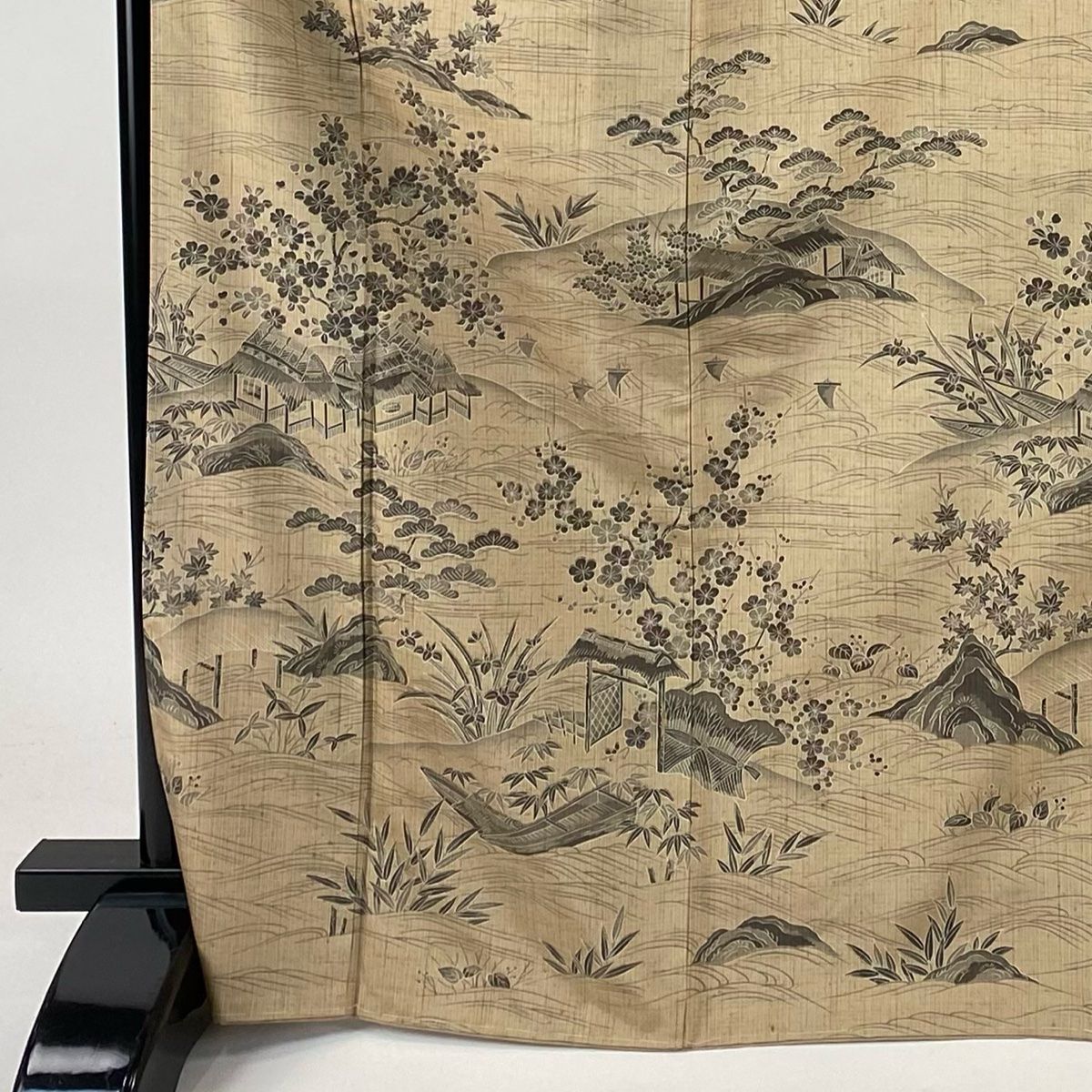 訪問着 身丈171 5 cm 裄丈64 M 袷 川村久太郎 紬地 落款 建物 松竹梅 薄茶色 正絹