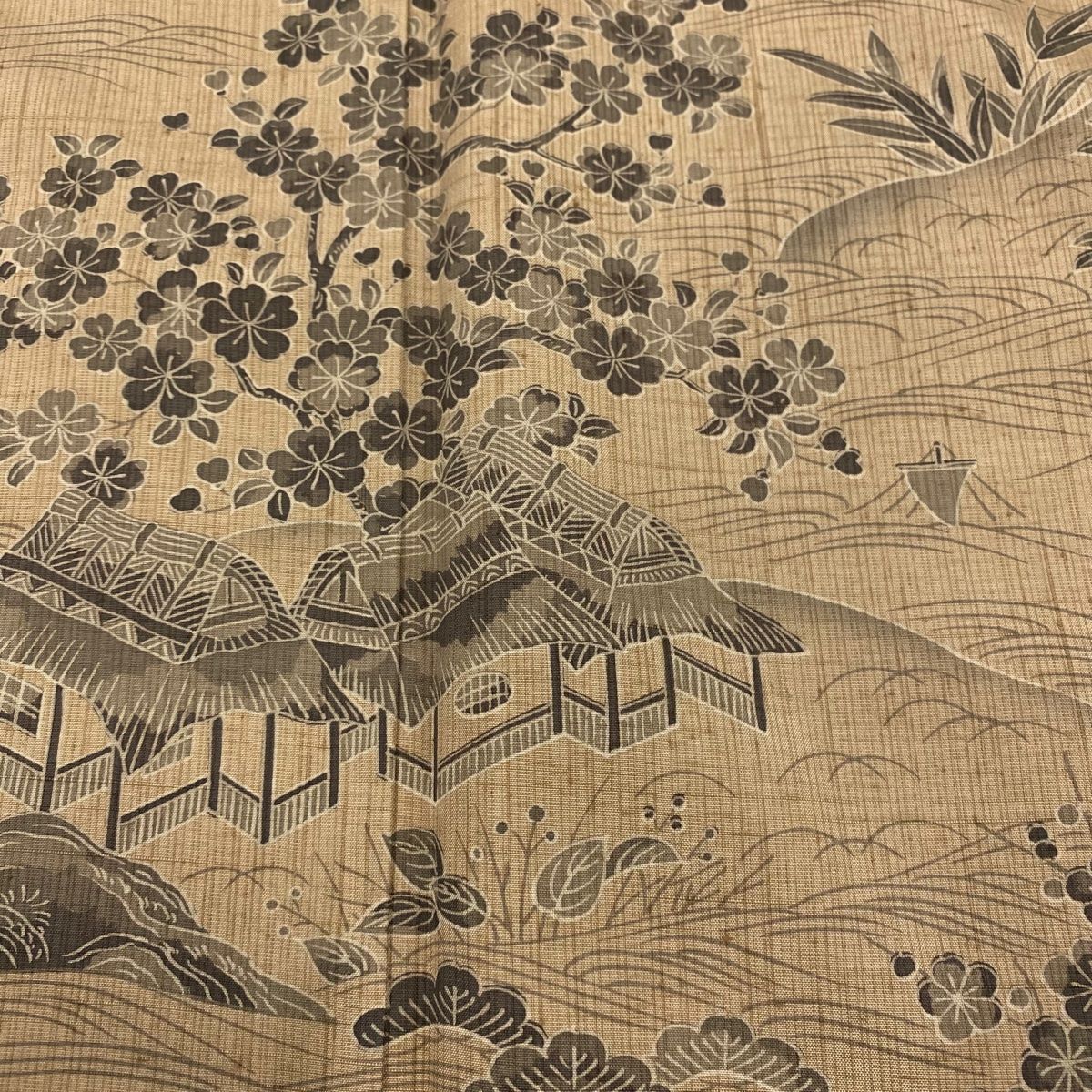  訪問着 身丈171 5 cm 裄丈64 M 袷 川村久太郎 紬地 落款 建物 松竹梅 薄茶色 正絹 訪問着 付け下げ 着物