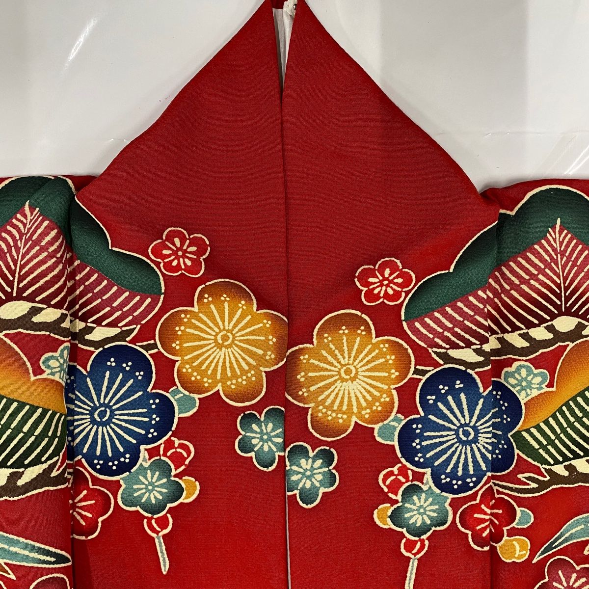  振袖 身丈156 cm 裄丈65.5 M 袷 牡丹 草花 赤 正絹 振袖 着物