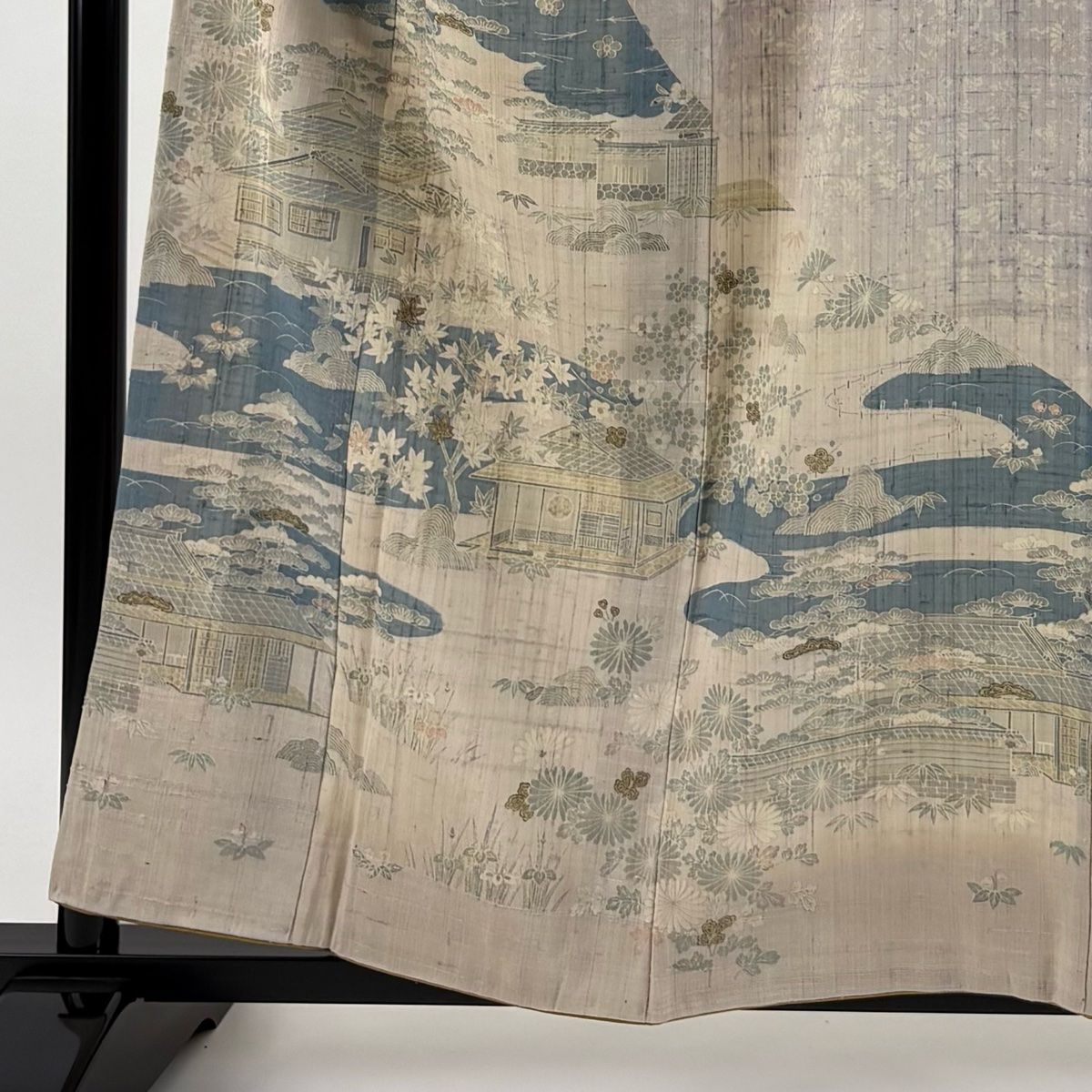 訪問着 身丈158.5 cm 裄丈63.5 S 袷 紬地 建物 松竹梅 ベージュ 正絹