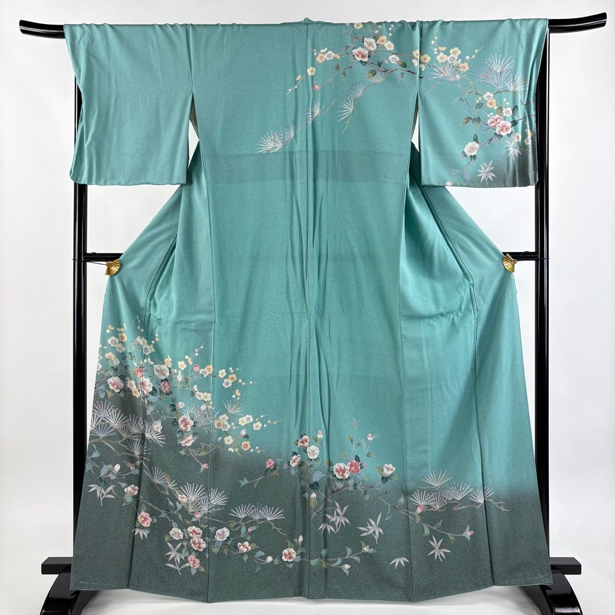 訪問着 身丈165.5 cm 裄丈69 L 袷 椿 若松 ぼかし 薄緑 正絹