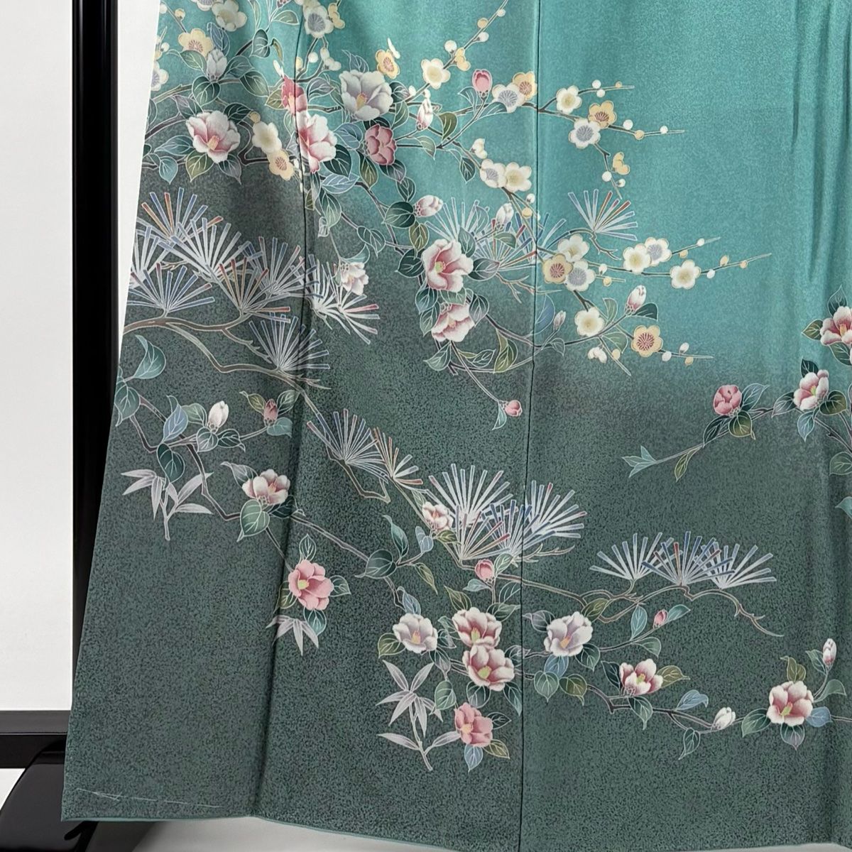 訪問着 身丈165.5 cm 裄丈69 L 袷 椿 若松 ぼかし 薄緑 正絹