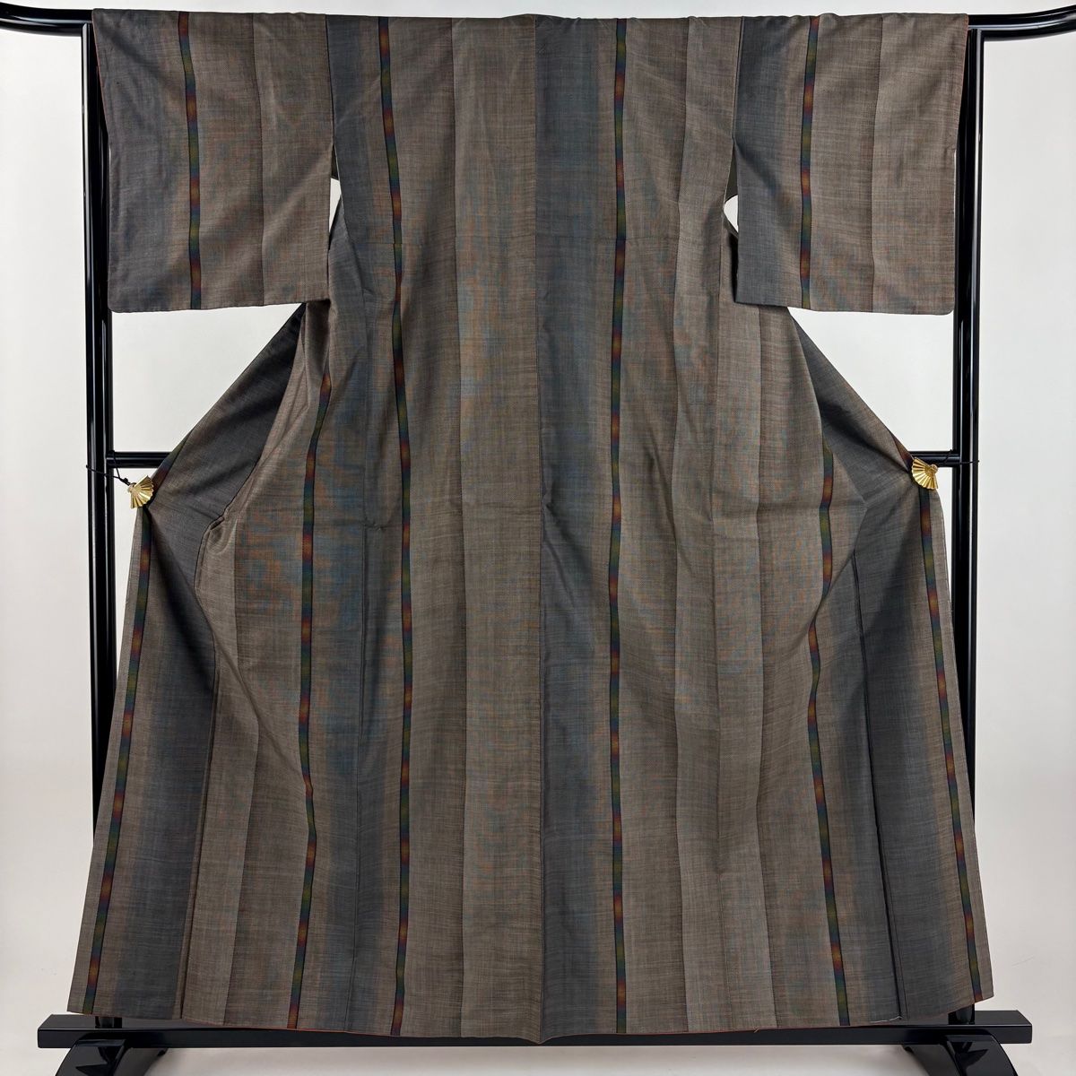 大島紬 身丈158 5 cm 裄丈65 M 袷 純泥染 証紙 縞 茶色 正絹