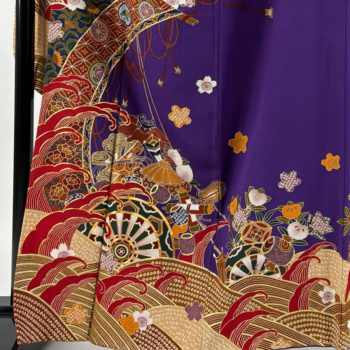 振袖 身丈164.5cm 裄丈68cm L 袷 花井幸子 落款 几帳 片輪車 金糸 金彩