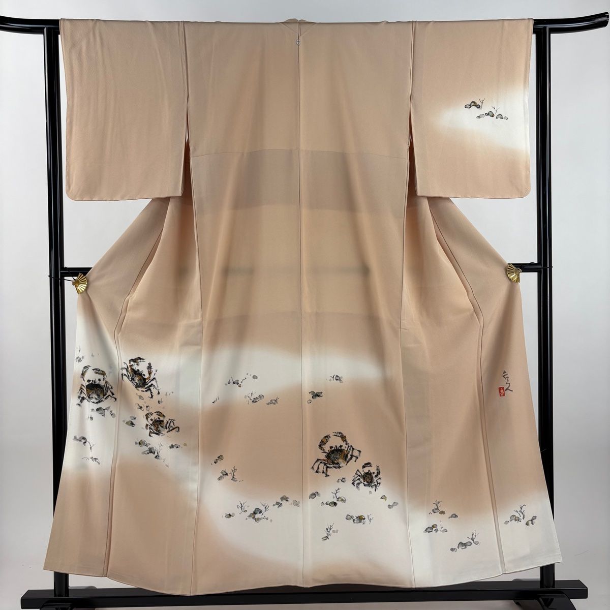 付下げ 身丈155 cm 裄丈63 S 袷 北大路魯山人 落款 カニ ぼかし 薄茶色 正絹 一つ紋
