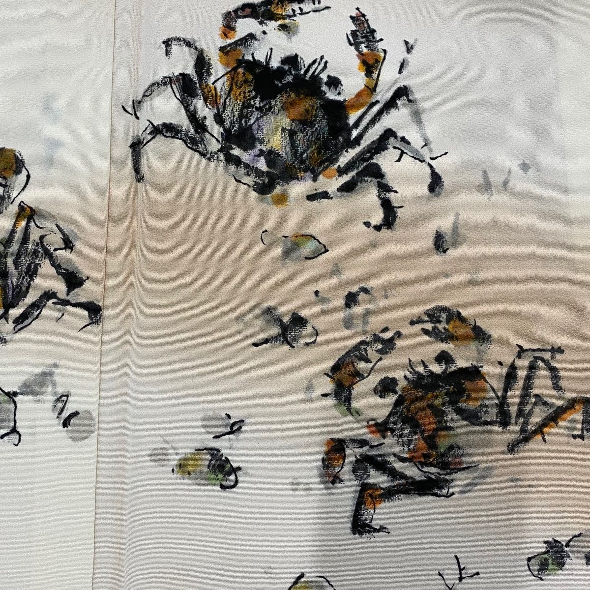  付下げ 身丈155 cm 裄丈63 S 袷 北大路魯山人 落款 カニ ぼかし 薄茶色 正絹 一つ紋 訪問着 付け下げ 着物