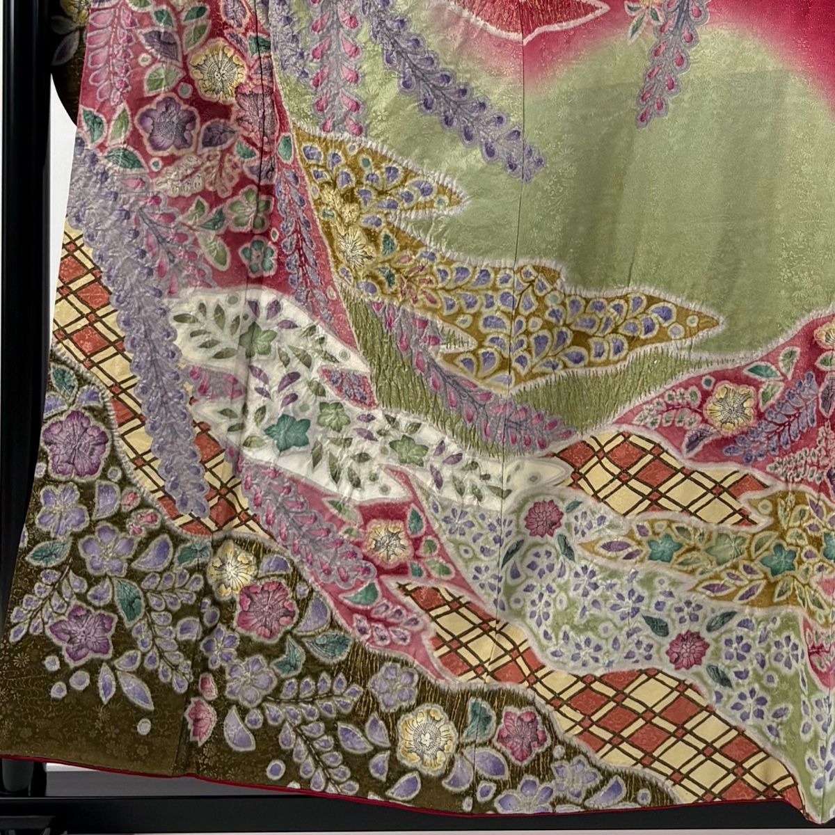 振袖 身丈158 cm 裄丈65 5 M 袷 辻が花 霞 金通し 金彩 赤 正絹