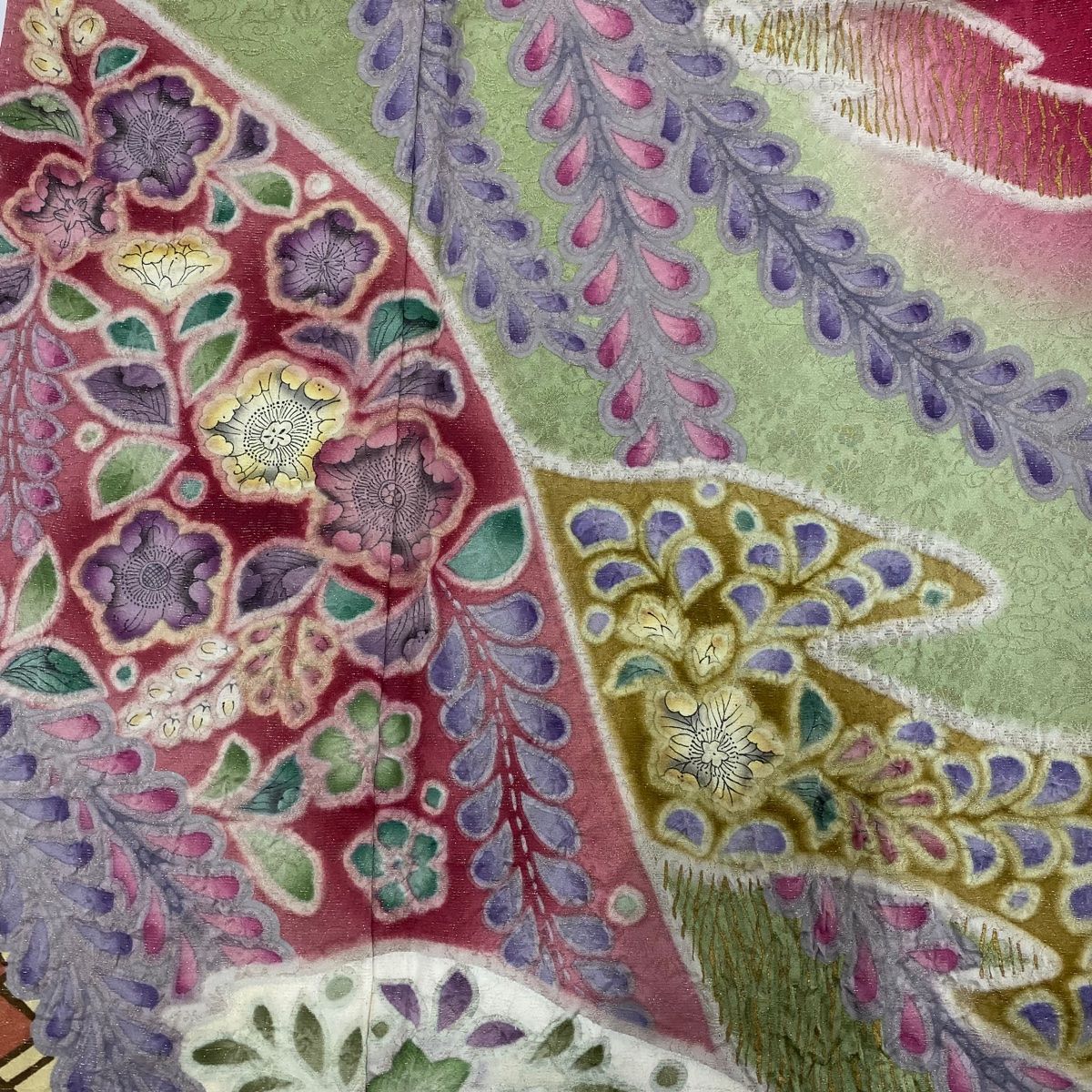  振袖 身丈158 cm 裄丈65 5 M 袷 辻が花 霞 金通し 金彩 赤 正絹 振袖 着物