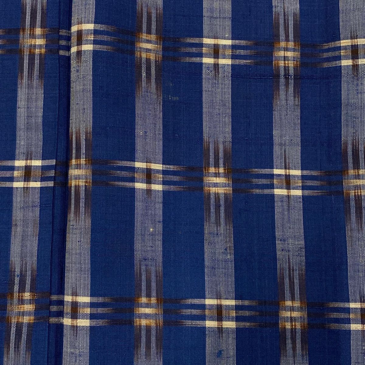  紬 身丈159 cm 裄丈62.5 S 単衣 縞 幾何学模様 藍色 正絹 紬 着物