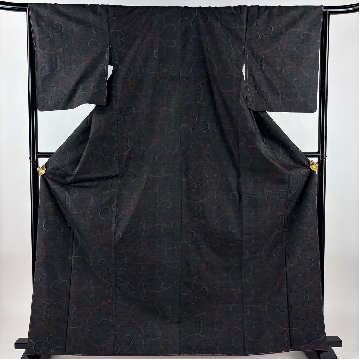 紬 身丈165 cm 裄丈65 M 袷 唐草 茶紫 正絹