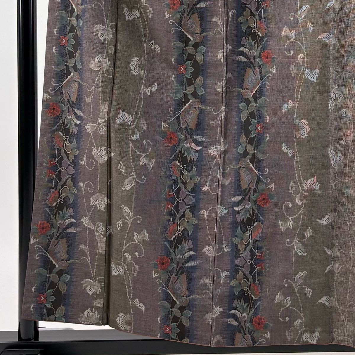 紬 身丈157 cm 裄丈64 5 M 袷 蝶 草花 茶紫 正絹