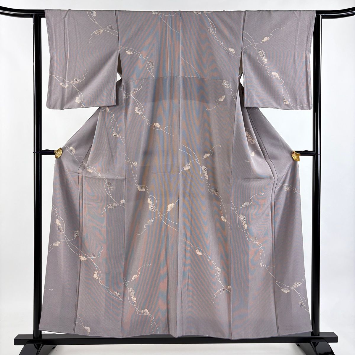 小紋 身丈156 cm 裄丈62.5 S 袷 蔦 縞 金彩 灰紫 正絹