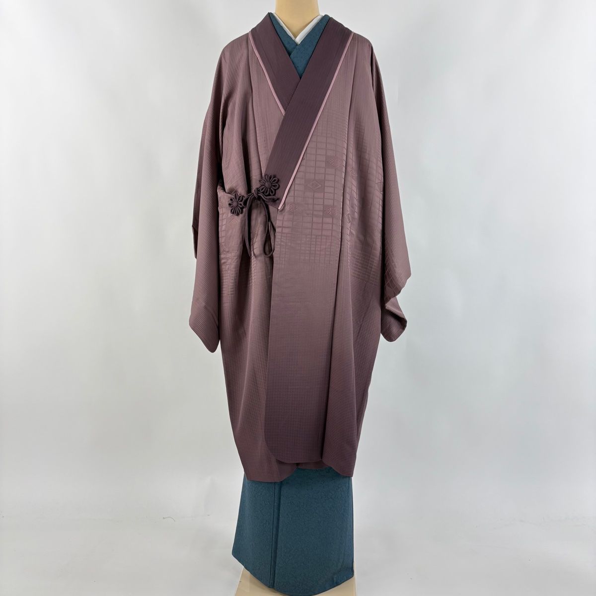 道中着 身丈112 cm 裄丈69.5 L 和装コート 着物衿 地紋 裾ぼかし 赤紫 正絹