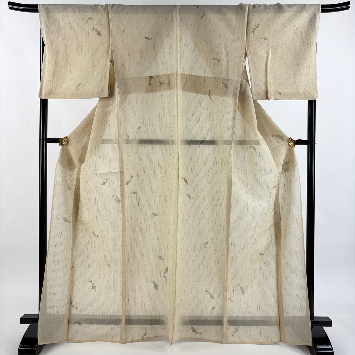 小紋 身丈165.5 cm 裄丈69 L 薄物 ますいわ屋 魚 ベージュ 正絹