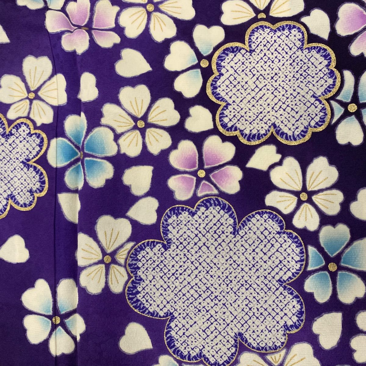  振袖 身丈162 cm 裄丈71 L 袷 桜 金彩 ぼかし 紫 正絹 振袖 着物