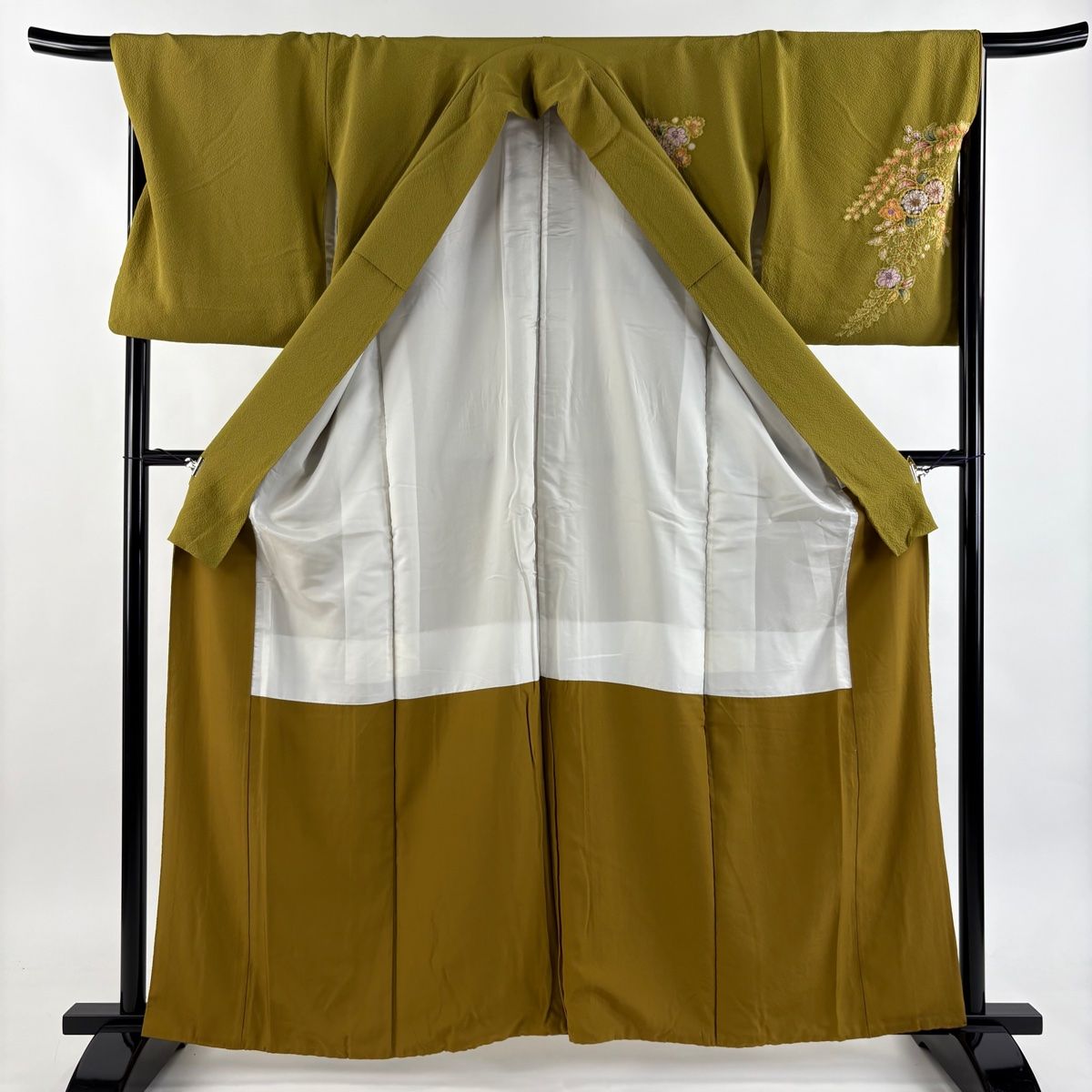  訪問着 身丈161.5 cm 裄丈67 M 袷 翠山工房 やまと 落款 辻が花 金彩 染め分け 鶯色 正絹 訪問着 付け下げ 着物