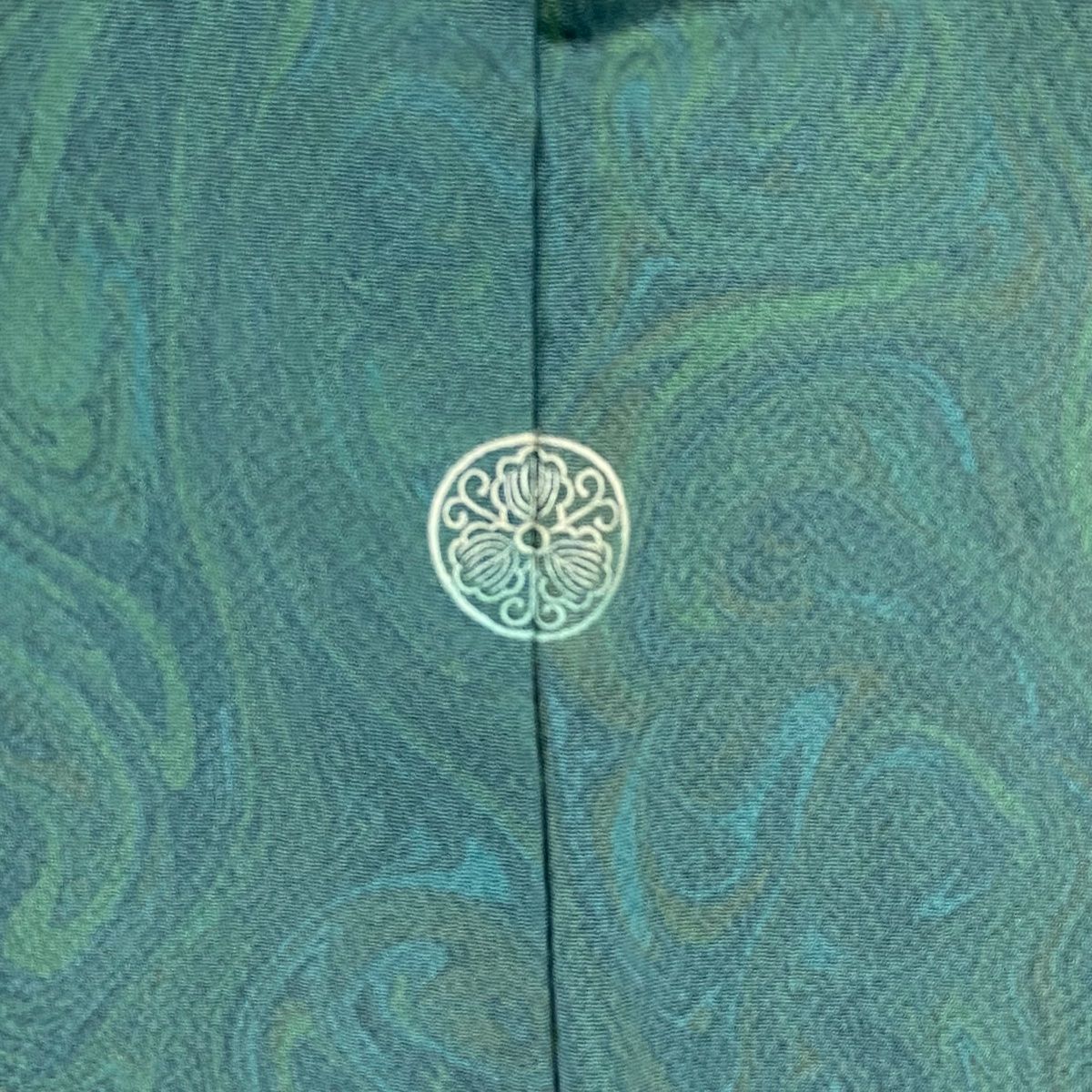  付下げ 身丈158 cm 裄丈66 M 袷 薗部正典 落款 墨流し 染め分け ぼかし 青緑 正絹 一つ紋 訪問着 付け下げ 着物