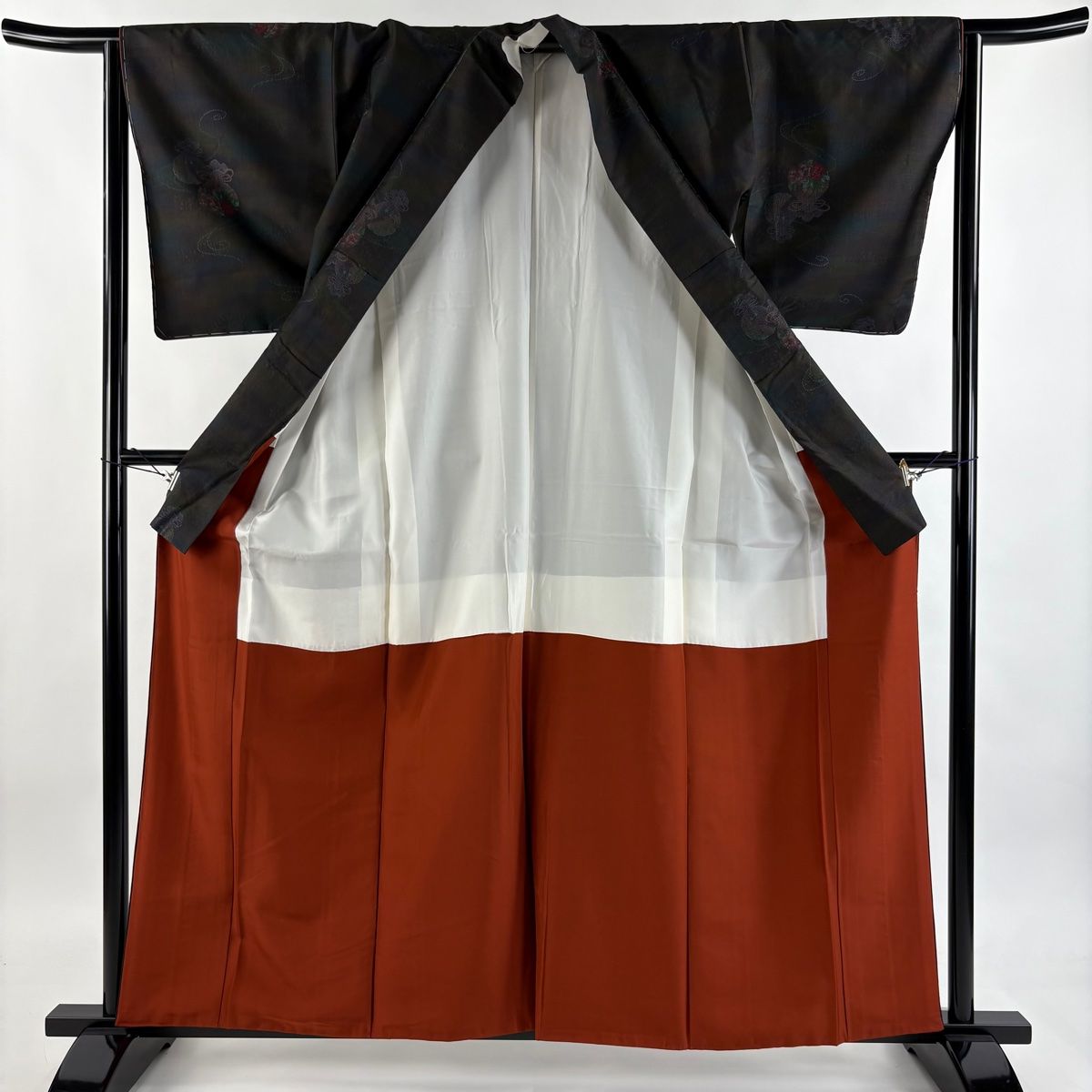  大島紬 身丈160 cm 裄丈63.5 S 袷 泥染 証紙 巾着 流水 焦茶色 正絹 紬 着物