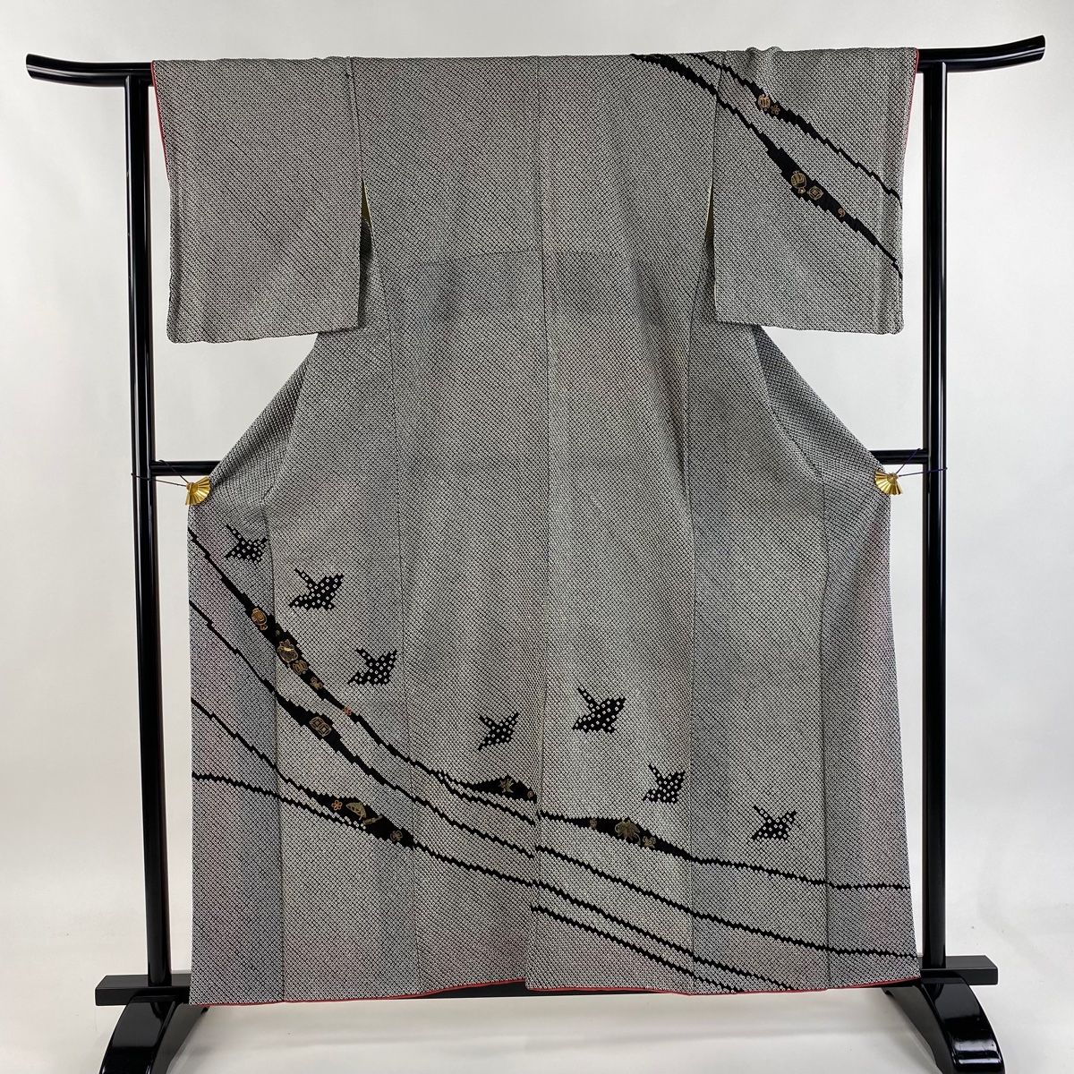 訪問着 身丈158 5 cm 裄丈63 S 袷 宝尽くし 梅 金糸 絞り 黒 正絹