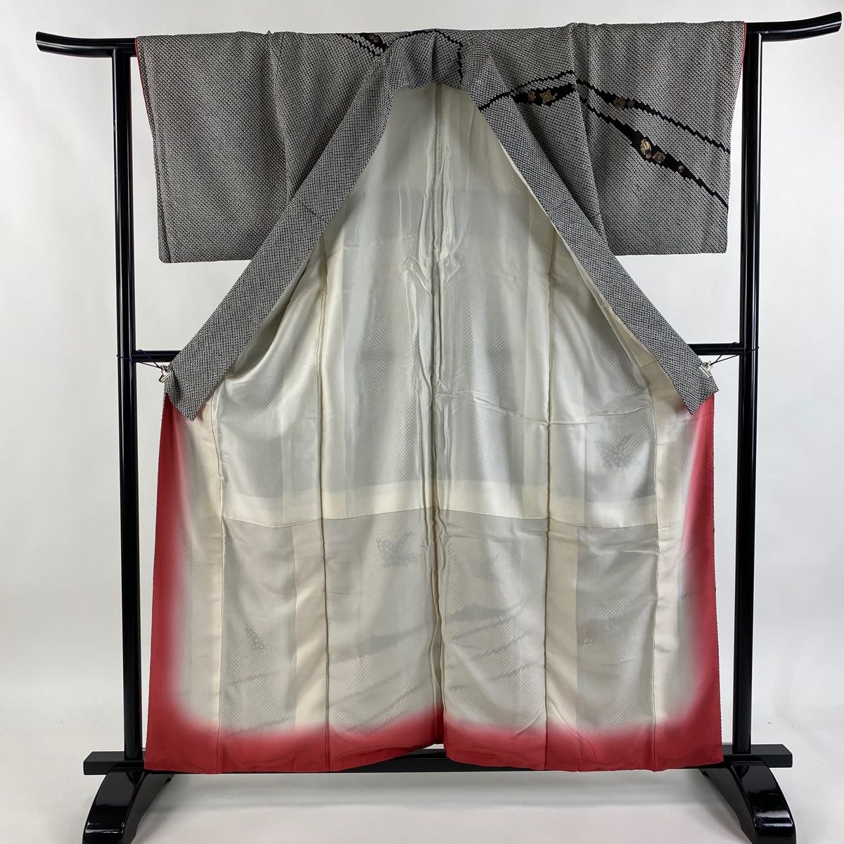  訪問着 身丈158 5 cm 裄丈63 S 袷 宝尽くし 梅 金糸 絞り 黒 正絹 訪問着 付け下げ 着物